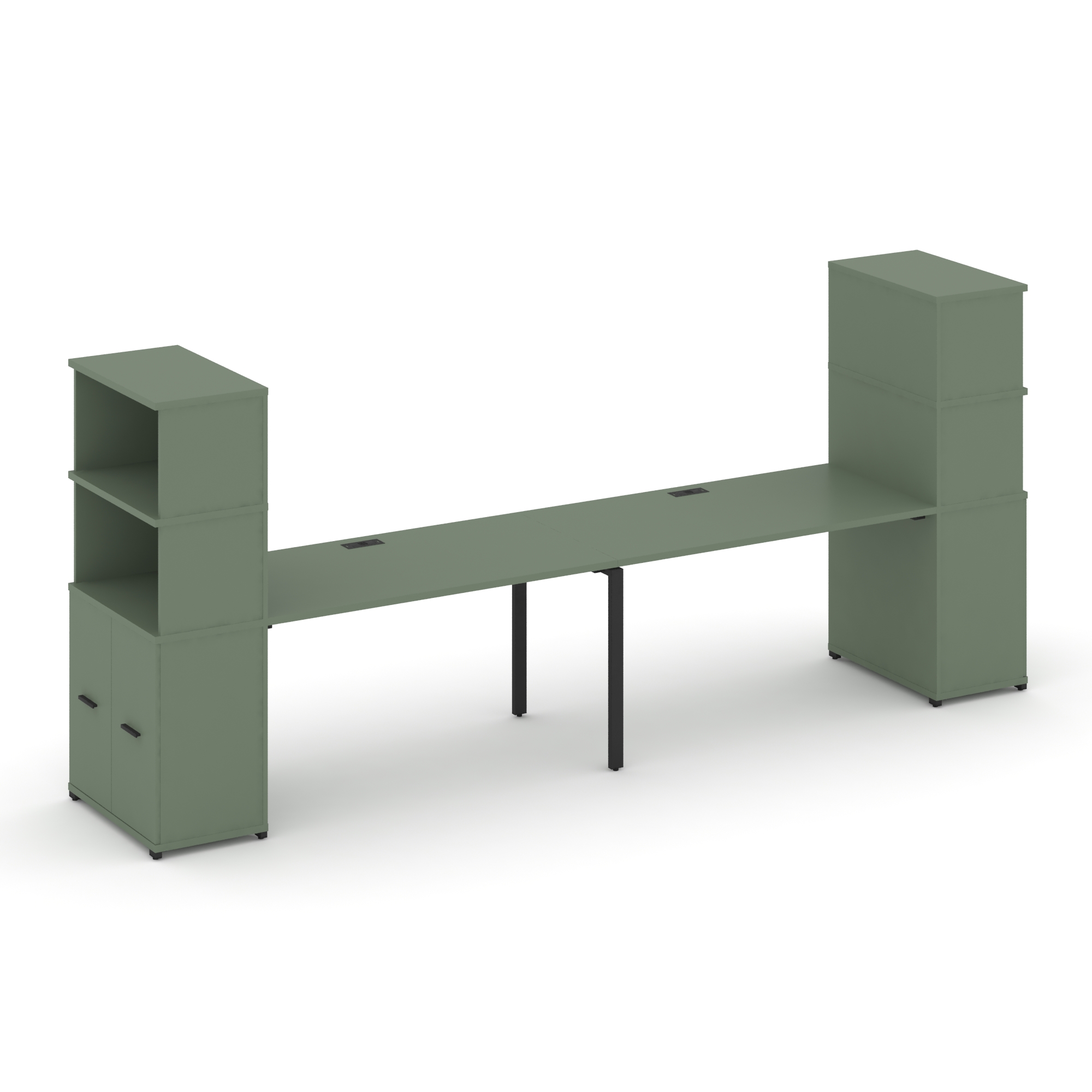 Concept Рабочая станция с опорными распаш. шкафами с надставкой выс. CN.ORS-232 B Кобо/Металл Черный