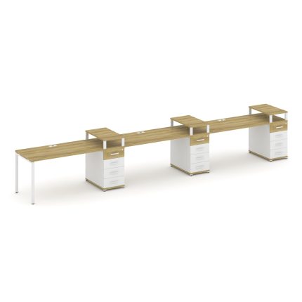 Concept Рабочая станция 3 места с 3 опорными тумбами CN.ORS-459 W Дуб Винченцо/Белый Бриллиант/Метал