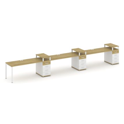Concept Рабочая станция 3 места с 3 опорными тумбами CN.ORS-460 W Дуб Винченцо/Белый Бриллиант/Метал