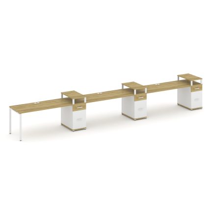 Concept Рабочая станция 3 места с 3 опорными тумбами CN.ORS-464 W Дуб Винченцо/Белый Бриллиант/Метал