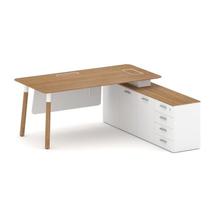 Fresco Стол руководителя FR.SR-18 (R) Дуб Светлый/Белый Бриллиант UM/Металл Белый/Нерж. Сталь 1800*1