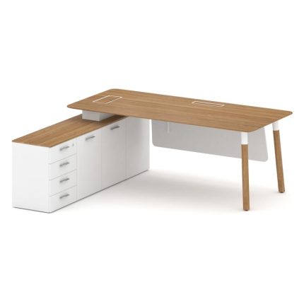 Fresco Стол руководителя FR.SR-20 (L) Дуб Светлый/Белый Бриллиант UM/Металл Белый/Нерж. Сталь 2000*1