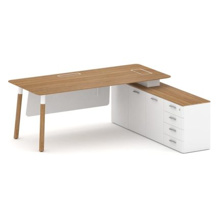 Fresco Стол руководителя FR.SR-20 (R) Дуб Светлый/Белый Бриллиант UM/Металл Белый/Нерж. Сталь 2000*1