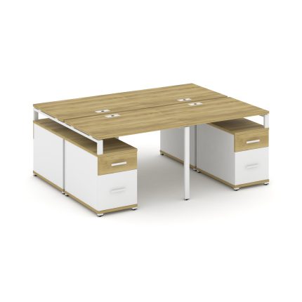 Concept Рабочая станция 4 места с 2 двухсторонними опорными тумбами CN.DRS-329 W Дуб Винченцо/Белый