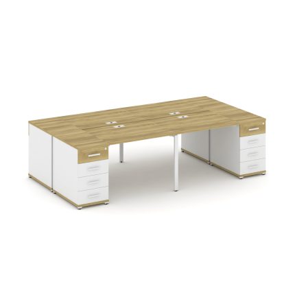 Concept Рабочая станция 4 места с 2 опорными тумбами CN.DRS-425 W Дуб Винченцо/Белый Бриллиант/Метал