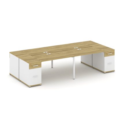 Concept Рабочая станция 4 места с 2 опорными тумбами CN.DRS-430 W Дуб Винченцо/Белый Бриллиант/Метал