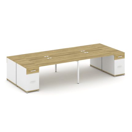 Concept Рабочая станция 4 места с 2 опорными тумбами CN.DRS-431 W Дуб Винченцо/Белый Бриллиант/Метал