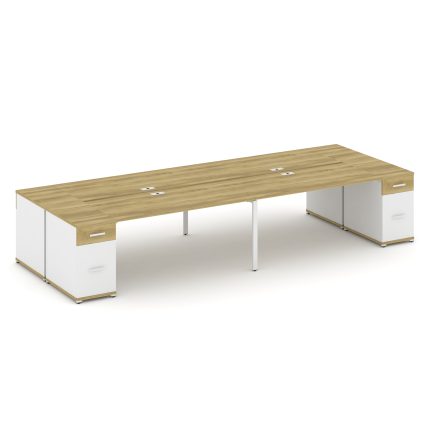 Concept Рабочая станция 4 места с 2 опорными тумбами CN.DRS-432 W Дуб Винченцо/Белый Бриллиант/Метал
