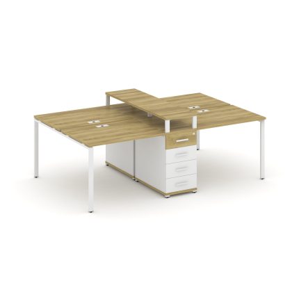Concept Рабочая станция 4 места с 1 опорной тумбой CN.DRS-433 W Дуб Винченцо/Белый Бриллиант/Металл