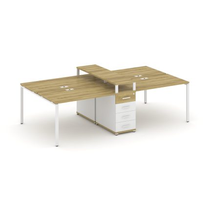 Concept Рабочая станция 4 места с 1 опорной тумбой CN.DRS-434 W Дуб Винченцо/Белый Бриллиант/Металл