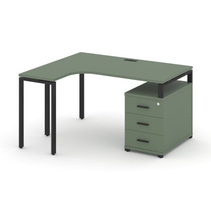 Concept Стол эргономичный с опорной тумбой CN.SA-303(L) B Кобо/Металл Черный 1580/1946*1180*750