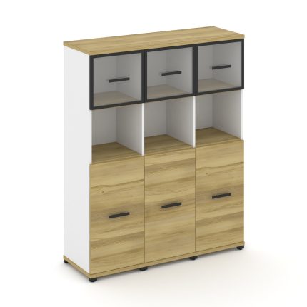 Concept Шкаф 3 узкие секции, 4 ниши CN.STU-435 RPB B Дуб Винченцо/Белый Бриллиант/Металл Черный/Проз