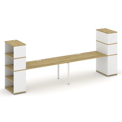 Concept Рабочая станция с опорными стеллажами с надставкой выс. CN.ORS-216 Дуб Винченцо/Белый Брилли