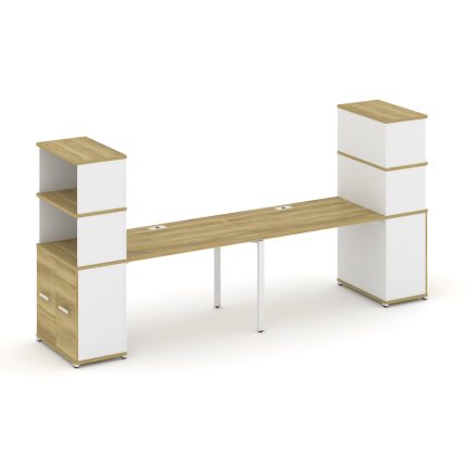 Concept Рабочая станция с опорными распаш. шкафами с надставкой выс. CN.ORS-230 W Дуб Винченцо/Белый