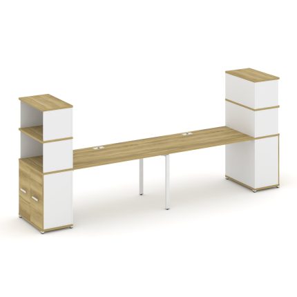Concept Рабочая станция с опорными распаш. шкафами с надставкой выс. CN.ORS-231 W Дуб Винченцо/Белый