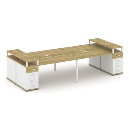 Concept Рабочая станция 4 места с 2 опорными тумбами CN.DRS-443 W Дуб Винченцо/Белый Бриллиант/Метал