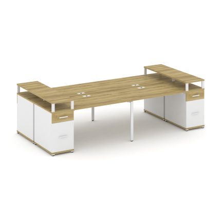 Concept Рабочая станция 4 места с 2 опорными тумбами CN.DRS-446 W Дуб Винченцо/Белый Бриллиант/Метал