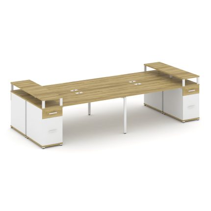 Concept Рабочая станция 4 места с 2 опорными тумбами CN.DRS-447 W Дуб Винченцо/Белый Бриллиант/Метал