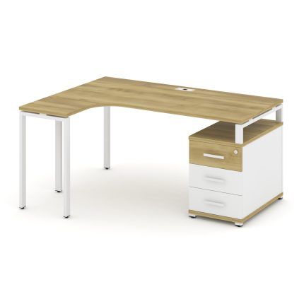 Concept Стол эргономичный с опорной тумбой CN.SA-303(L) W Дуб Винченцо/Белый Бриллиант/Металл Белый