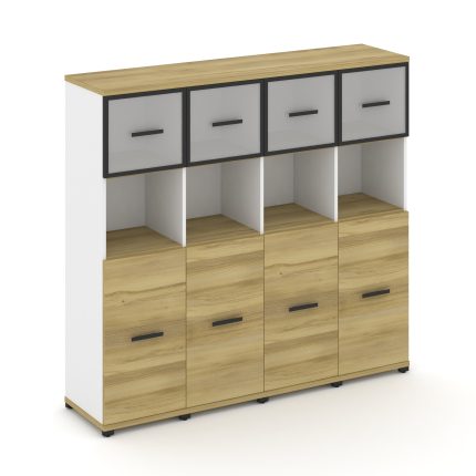 Concept Шкаф 4 узкие секции, 4 ниши CN.STU-445 RMB B Дуб Винченцо/Белый Бриллиант/Металл Черный/Сати