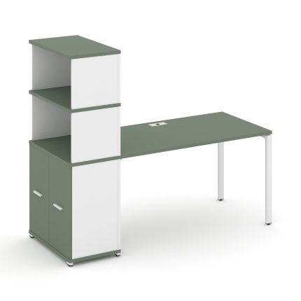 Concept Стол рабочий с опорным распаш. шкафом с надставкой выс. CN.SP-232 W Кобо/Белый Бриллиант/Мет