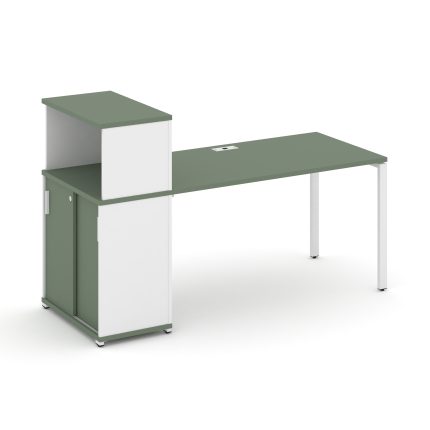 Concept Стол рабочий с опорным шкафом-купе с надставкой низ. CN.SP-237 W Кобо/Белый Бриллиант/Металл