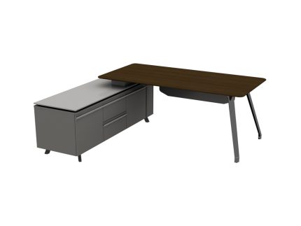 Kano Стол руководителя с опорной греденцией левый MGD80L.20 Тис Темный/Серая Дымка 2000*1770*750