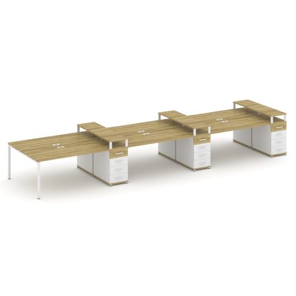 Concept Рабочая станция 6 мест с 3 опорными тумбами CN.DRS-476 W Дуб Винченцо/Белый Бриллиант/Металл