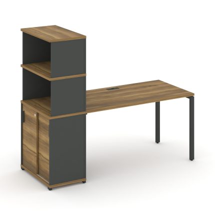 Concept Стол рабочий с опорным шкафом-купе с надставкой выс. CN.SP-243 A Сандал Янтарный/Антрацит/Ме