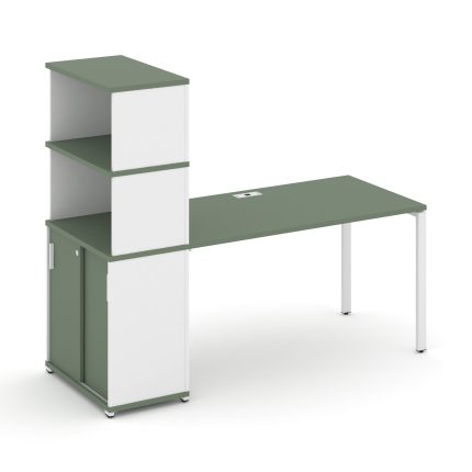 Concept Стол рабочий с опорным шкафом-купе с надставкой выс. CN.SP-243 W Кобо/Белый Бриллиант/Металл