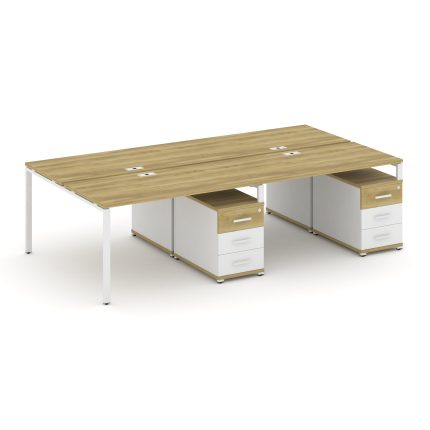 Concept Рабочая станция 4 места с 2 двухсторонними опорными тумбами CN.DRS-319 W Дуб Винченцо/Белый