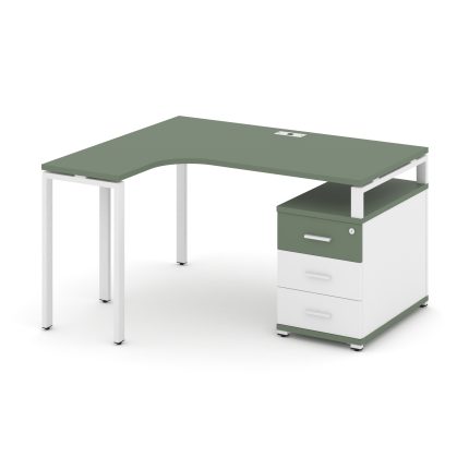 Concept Стол эргономичный с опорной тумбой CN.SA-303(L) W Кобо/Белый Бриллиант/Металл Белый 1580/194