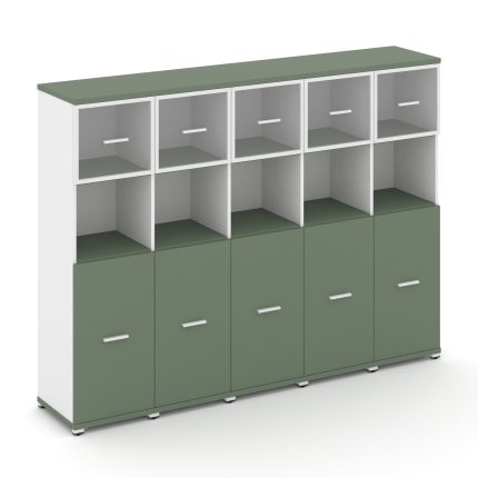 Concept Шкаф 5 узких секций, 4 ниши CN.STU-455 RPW W Кобо/Белый Бриллиант/Металл Белый/Прозрачный 20