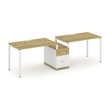Concept Рабочая станция 2 места с 1 опорной тумбой CN.ORS-306 W Дуб Винченцо/Белый Бриллиант/Металл