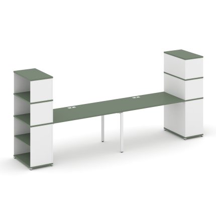 Concept Рабочая станция с опорными стеллажами с надставкой выс. CN.ORS-216 Кобо/Белый Бриллиант/Мета