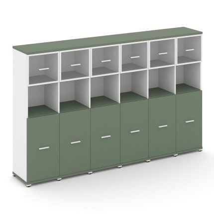 Concept Шкаф 6 узких секций, 4 ниши CN.STU-465 RPW W Кобо/Белый Бриллиант/Металл Белый/Прозрачный 25