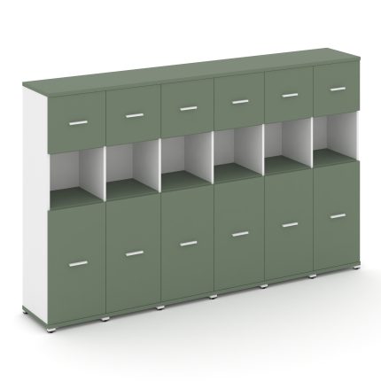 Concept Шкаф 6 узких секций, 4 ниши CN.STU-465 W Кобо/Белый Бриллиант/Металл Белый 2500*420*1554