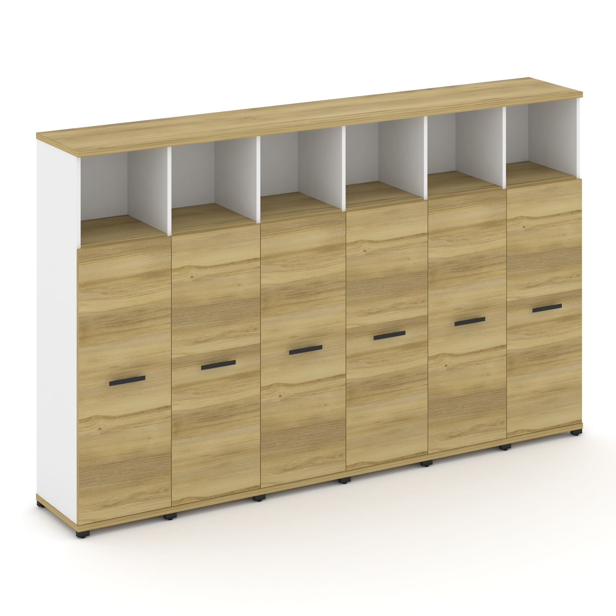 Concept Шкаф 6 узких секций, 4 ниши CN.STU-463 B Дуб Винченцо/Белый Бриллиант/Металл Черный 2500*420