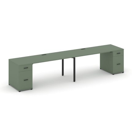 Concept Рабочая станция 2 места с 2 опорными тумбами CN.ORS-416 B Кобо/Металл Черный 4000*720*750