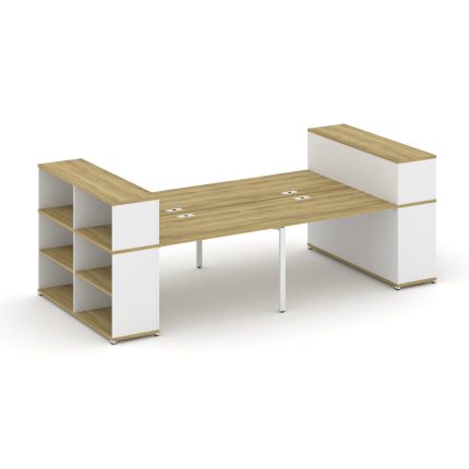 Concept Рабочая станция с опорными стеллажами с надставкой низ. CN.DRS-254 Дуб Винченцо/Белый Брилли