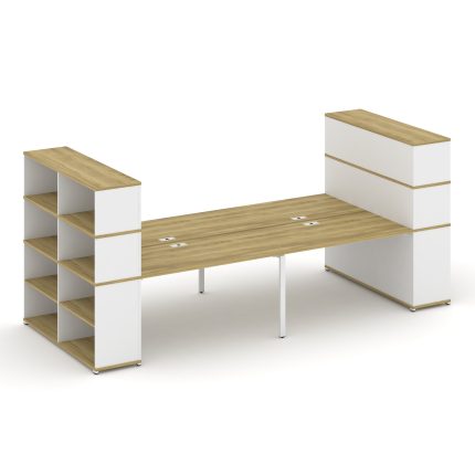 Concept Рабочая станция с опорными стеллажами с надставкой выс. CN.DRS-259 Дуб Винченцо/Белый Брилли
