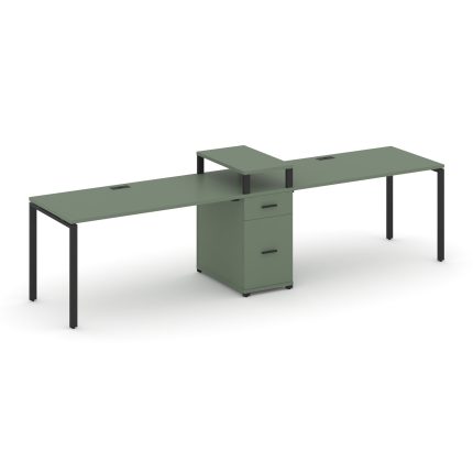 Concept Рабочая станция 2 места с 1 опорной тумбой CN.ORS-423 B Кобо/Металл Черный 3180*720*917