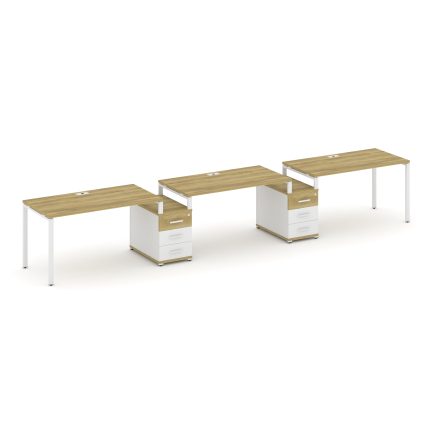 Concept Рабочая станция 3 места с 2 опорными тумбами CN.ORS-327 W Дуб Винченцо/Белый Бриллиант/Метал