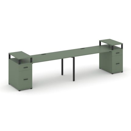 Concept Рабочая станция 2 места с 2 опорными тумбами CN.ORS-429 B Кобо/Металл Черный 2800*720*917