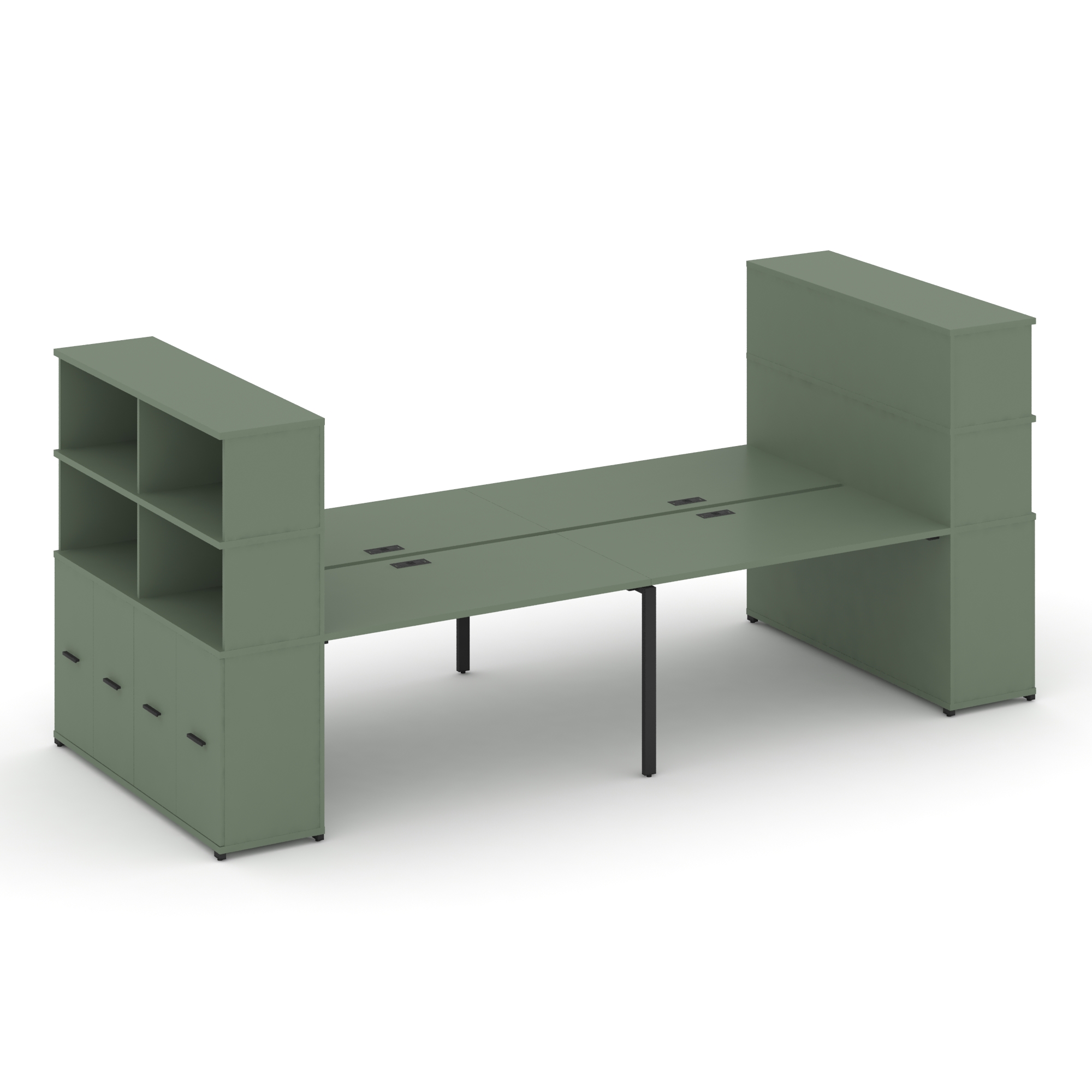 Concept Рабочая станция с опорными распаш. шкафами с надставкой выс. CN.DRS-276 B Кобо/Металл Черный