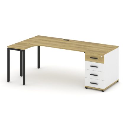 Concept Стол эргономичный CN.SA-402(L) B Дуб Винченцо/Белый Бриллиант/Металл Черный 2000*1180*750