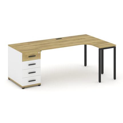 Concept Стол эргономичный CN.SA-402(R) B Дуб Винченцо/Белый Бриллиант/Металл Черный 2000*1180*750