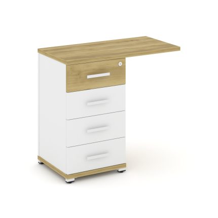 Concept Тумба приставная узкая со свесом 4 ящ. CN.TUS-001 W Дуб Винченцо/Белый Бриллиант/Металл Белы