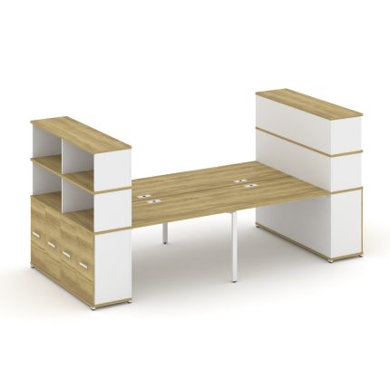 Concept Рабочая станция с опорными распаш. шкафами с надставкой выс. CN.DRS-274 W Дуб Винченцо/Белый
