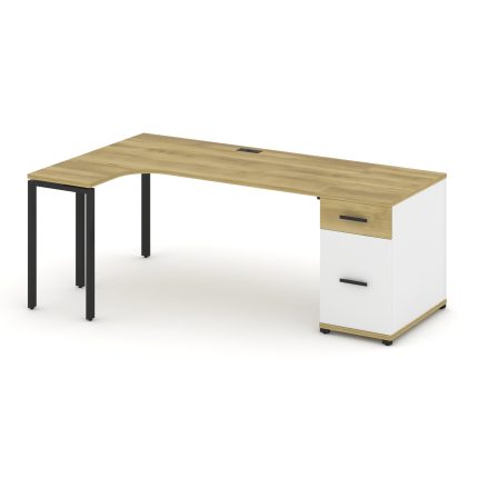 Concept Стол эргономичный CN.SA-404(L) B Дуб Винченцо/Белый Бриллиант/Металл Черный 2000*1180*750